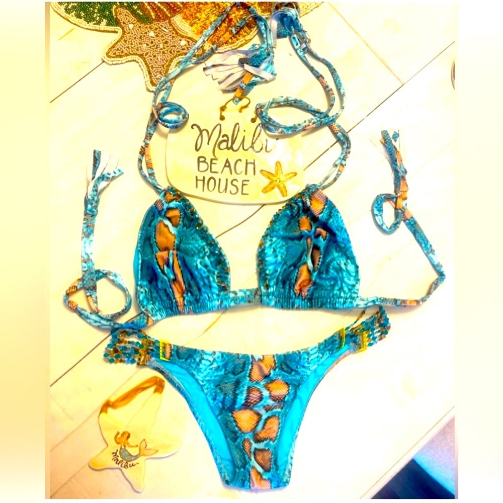 Beach Candy Swarovski Crystal turquoise snakeskin bikini